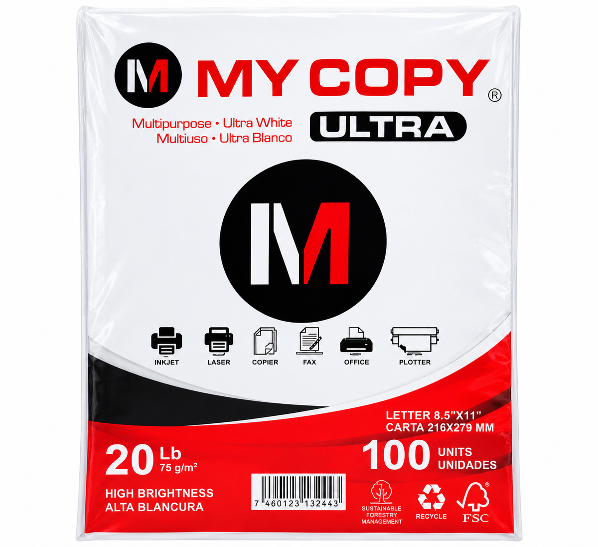 Papel Bond Blanco MY COPY Ultra Carta 8.5 × 11 – 100 Hojas