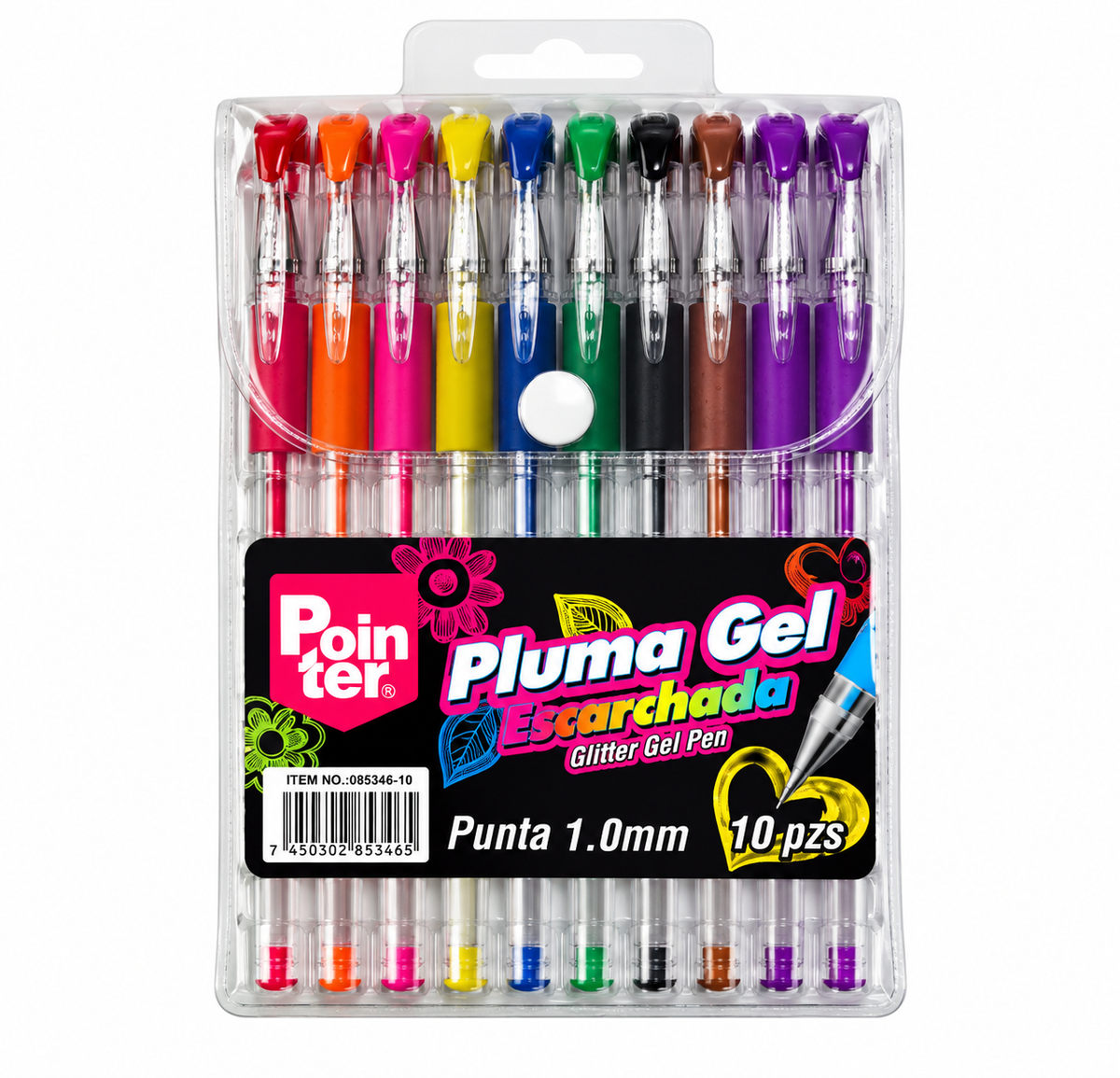 Set de 10 Plumas Gel Escarchadas de Colores