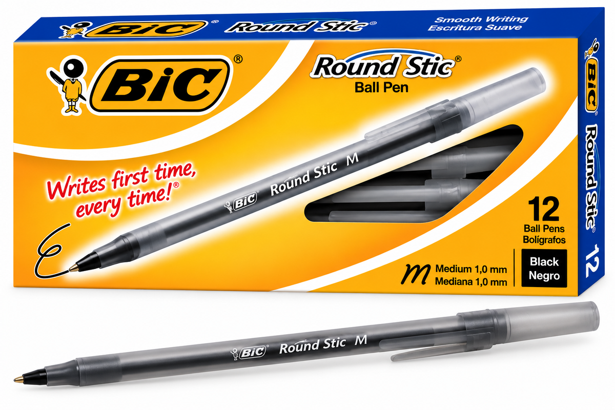 Bolígrafo BIC Round Stic Negro – Punta Media 1.0 mm