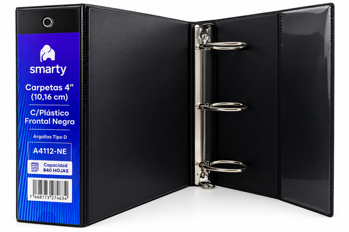Carpeta Smarty 4″ con 3 Argollas Tipo D – Negra