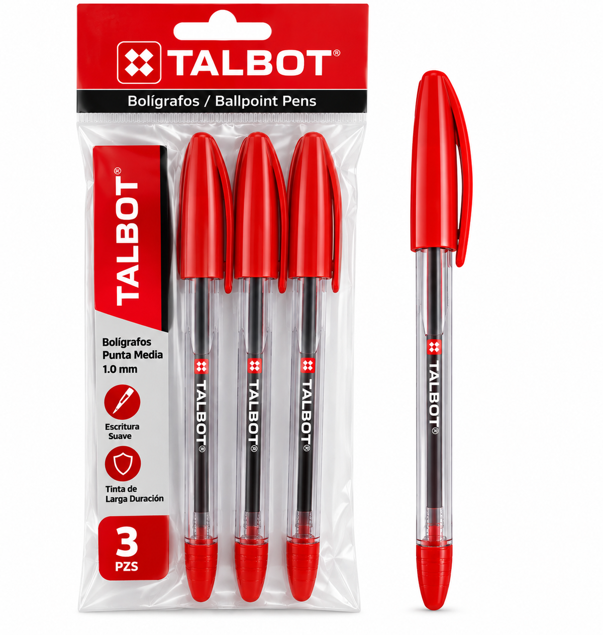Bolígrafo Talbot Rojo 1.0 mm – Paquete de 3 unidades