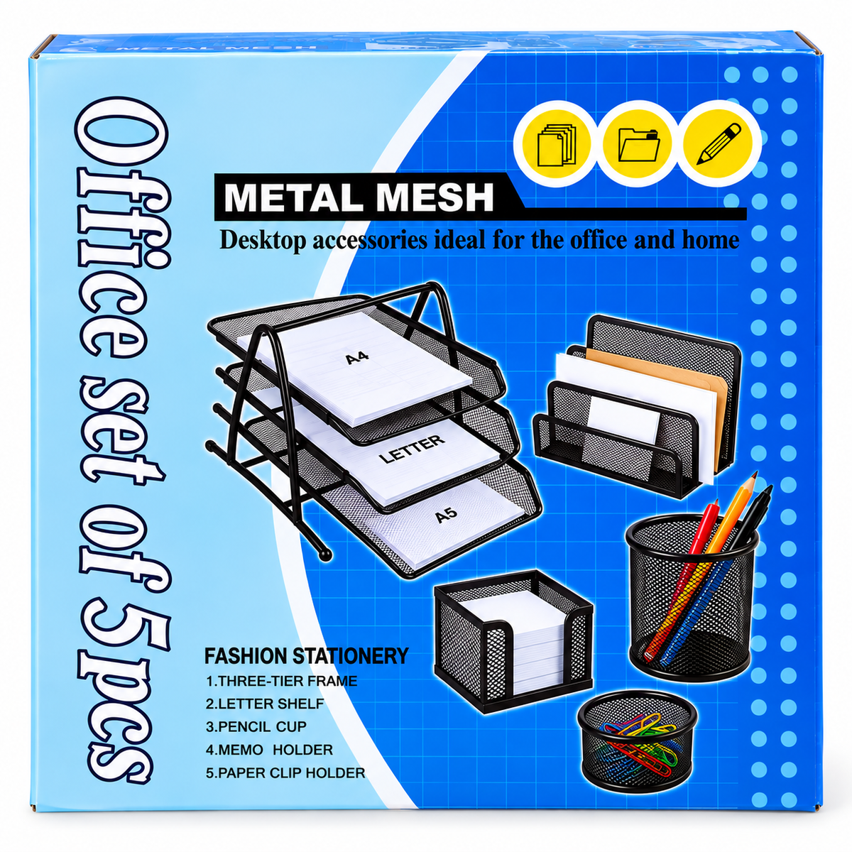 Set Organizador de Oficina Metal Mesh – 5 Piezas