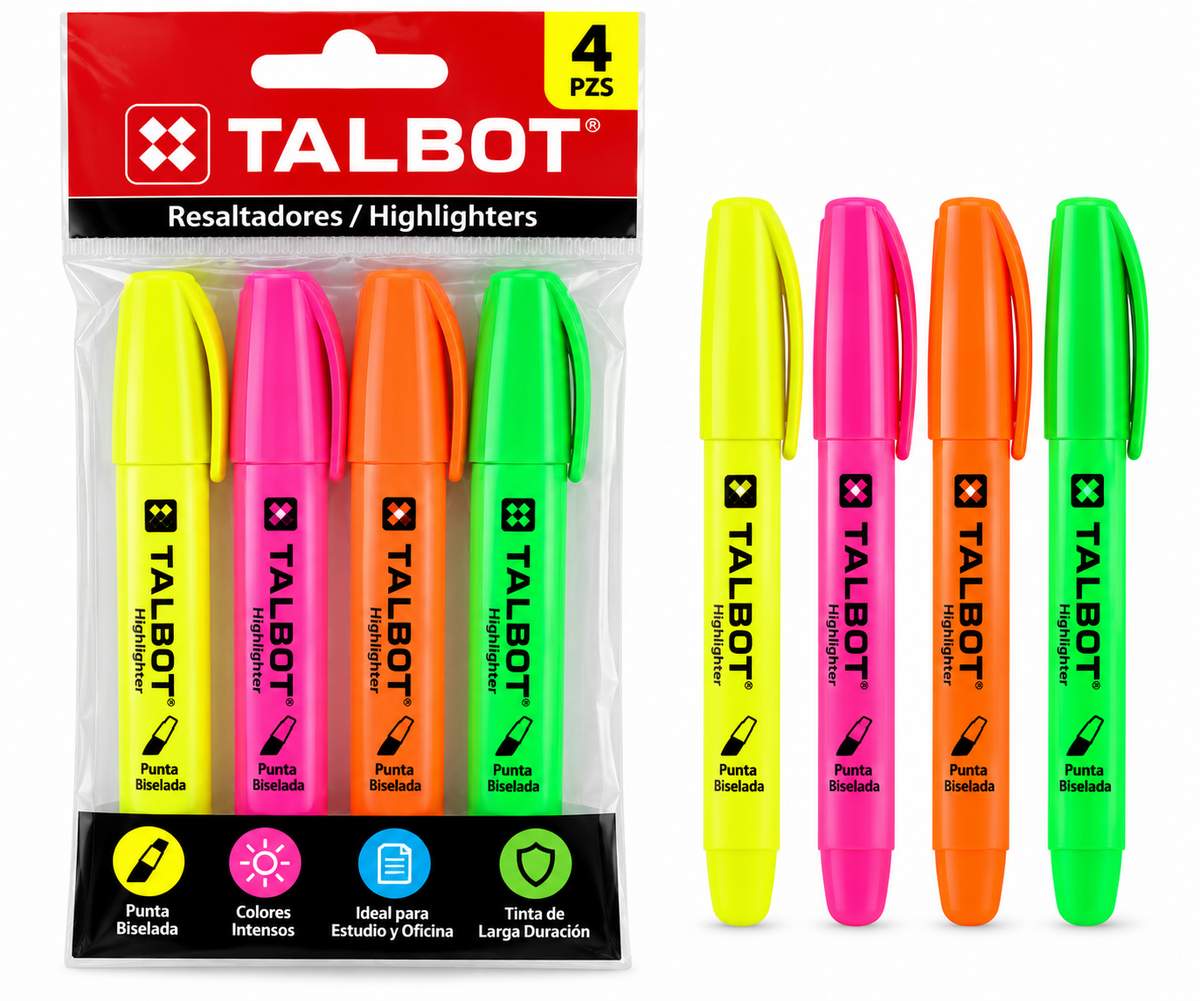 Resaltadores Talbot Colores Surtidos – Paquete de 4