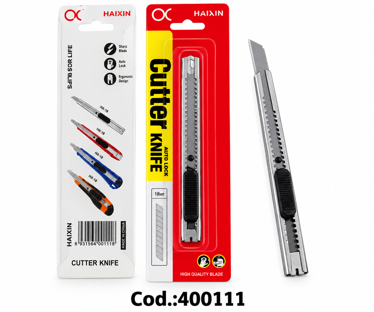 Cúter Metálico HAIXIN de 18 mm con Seguro