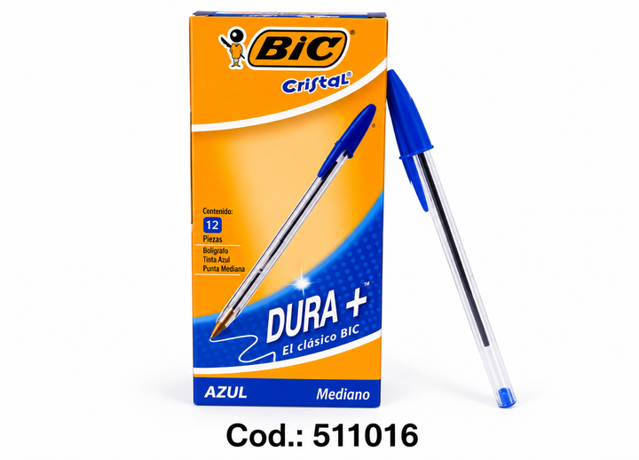 Bolígrafo BIC Cristal Dura+ Azul – Punta Mediana