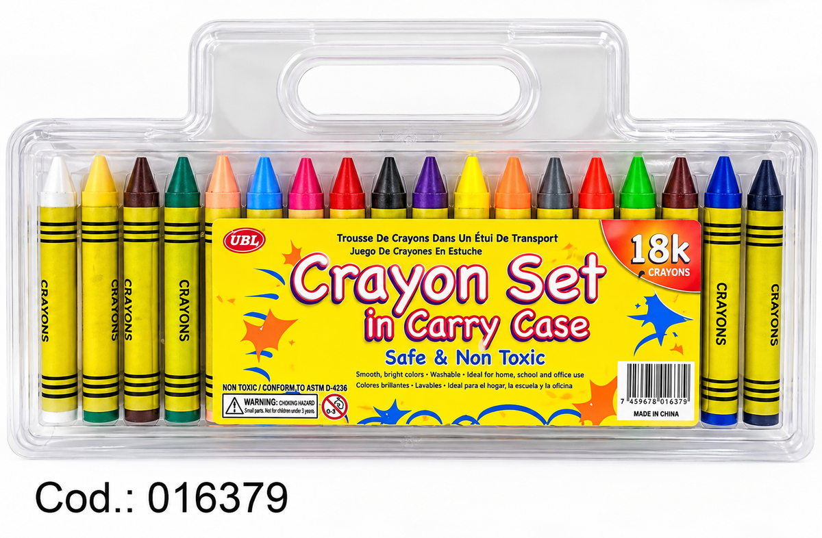 Set de Crayones de Colores con Estuche – 18 Unidades