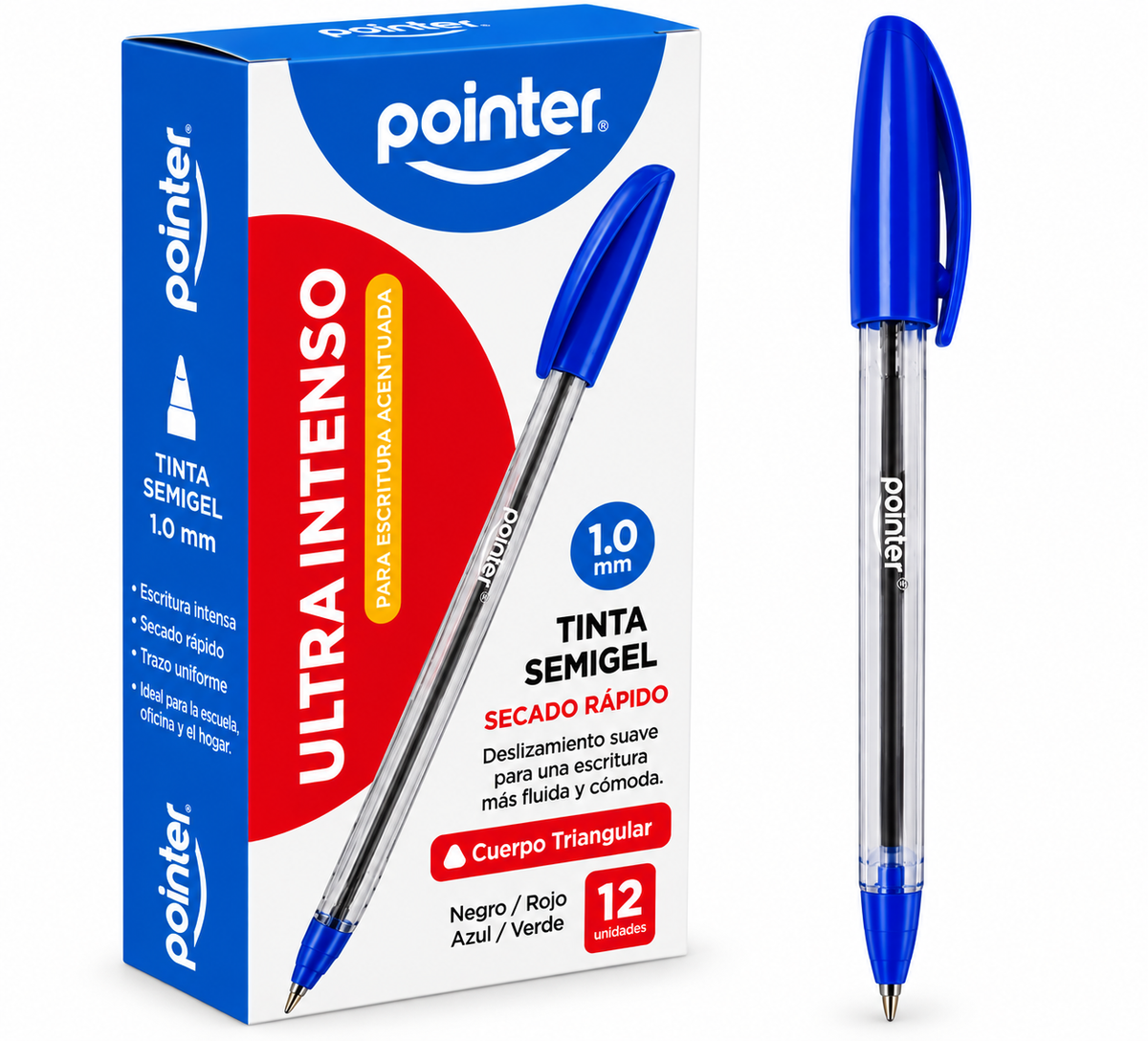 Caja de 12 Lapiceros Pointer Ultra Intenso Semigel 1.0 mm – Azul