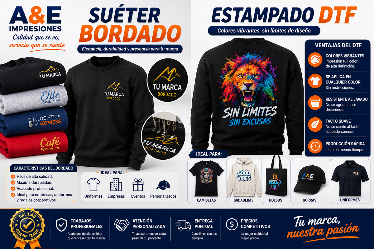 Suéteres Personalizados Bordados y Estampados DTF