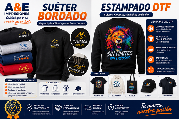 Suéteres Personalizados Bordados y Estampados DTF