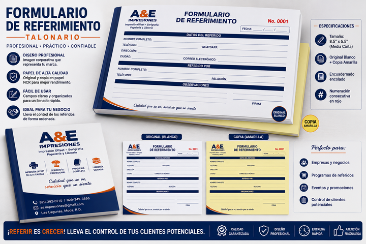 Talonario de Formulario de Referimiento Personalizado